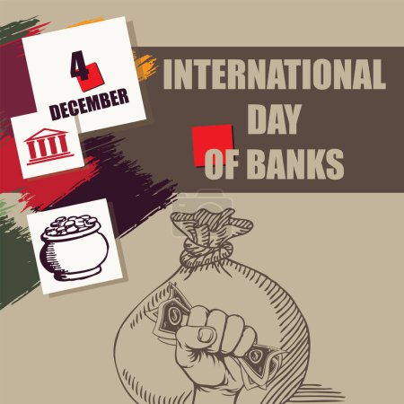 Téléchargez les illustrations : L "événement calendrier est célébré en décembre - Journée internationale des banques - en licence libre de droit