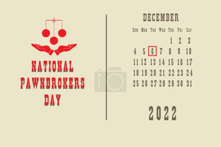 Illustration for Calendar page with a calendar grid by dates for a holiday event - National Pawnbrokers Day - Royalty Free Image