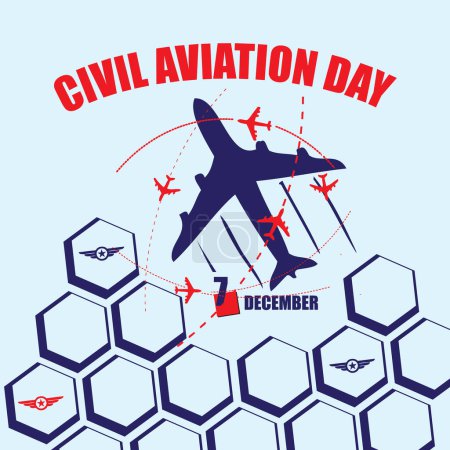 Téléchargez les illustrations : L "événement calendrier est célébré en décembre - Journée de l'aviation civile - en licence libre de droit