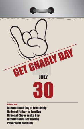 Ilustración de Antiguo estilo multi-página del calendario de desgarro para julio - Get Gnarly Day - Imagen libre de derechos