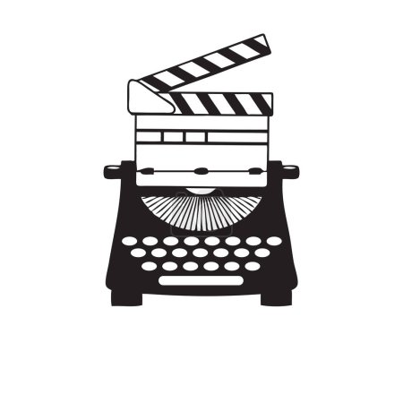 Illustration for A typewriter is connected to a clapperboard - a tool for a screenwriter - Royalty Free Image