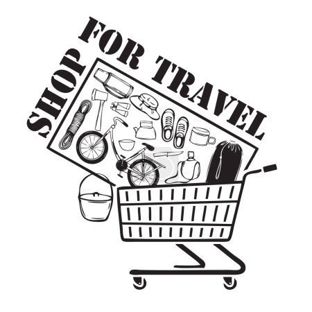 Illustration for The travel store allows you to purchase the maximum items that you will need on a trip. - Royalty Free Image