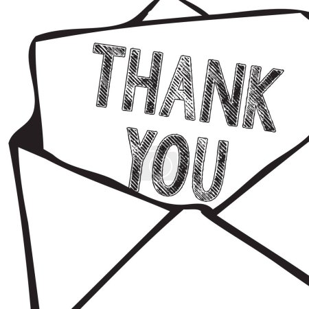 Illustration for Thank you text in an envelope. Vector illustration. - Royalty Free Image