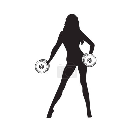 Illustration for Sportswoman with dumbbells goes in for sports. - Royalty Free Image