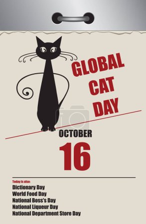 Téléchargez les illustrations : Old style multi-page tear-off calendar for October - Global Cat Day - en licence libre de droit