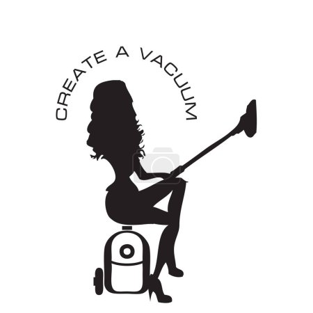 Ilustración de A woman is sitting on a vacuum cleaner. Vector illustration - Imagen libre de derechos