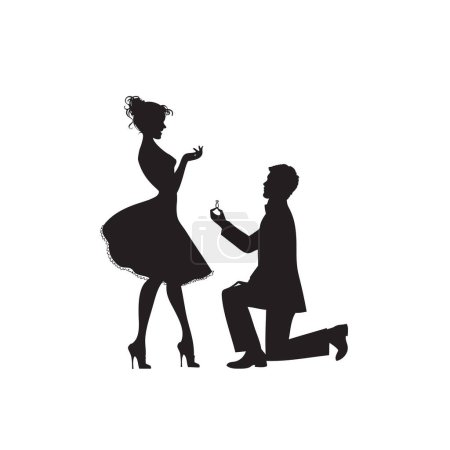 Illustration for A man standing on one knee holds out a ring and proposes to a woman - Royalty Free Image