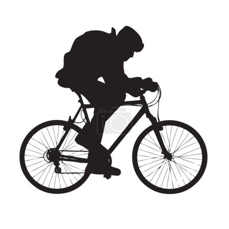 Téléchargez les illustrations : Un cycliste en bottes de vêtements d'hiver, un manteau de fourrure et un chapeau d'hiver sur un vélo. - en licence libre de droit