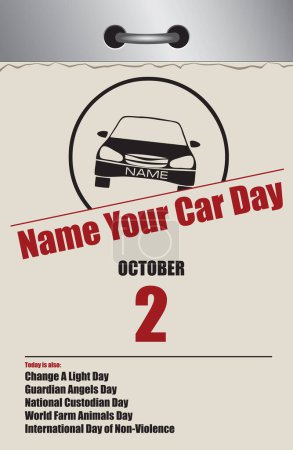 Illustration for Old style multi-page tear-off calendar for October - Name Your Car Day - Royalty Free Image