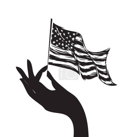 Illustration for A woman's hand holds the flag of the United States of America in her hand - Royalty Free Image