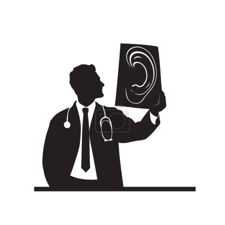 Illustration for The doctor considers the symbolic picture of the human ear - Ear Care - Royalty Free Image