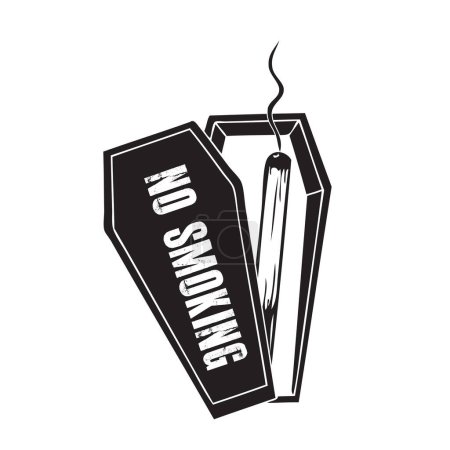 Ilustración de Coffin with open lid and dead cigarette butt. No smoking. - Imagen libre de derechos