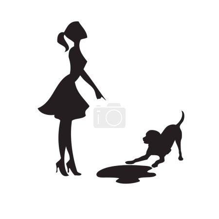 Illustration for The woman exposed the guilty pet. Vector illustration. - Royalty Free Image