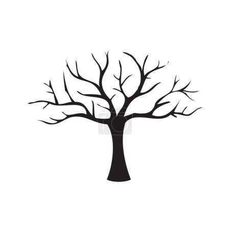 Ilustración de Silueta de un árbol con hojas voladoras. Ilustración vectorial - Imagen libre de derechos