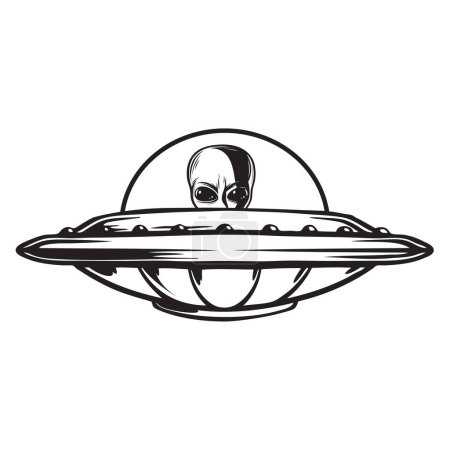 Illustration for The alien is under a transparent cap in a flying saucer - Royalty Free Image