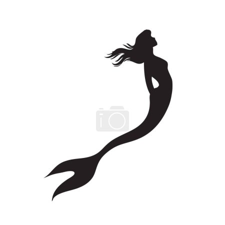 Mermaid silhouette isolated on white background. Vector illustration.