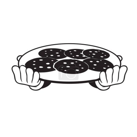 Illustration for Round cookies on a round tray in the hands. Vector illustration. - Royalty Free Image