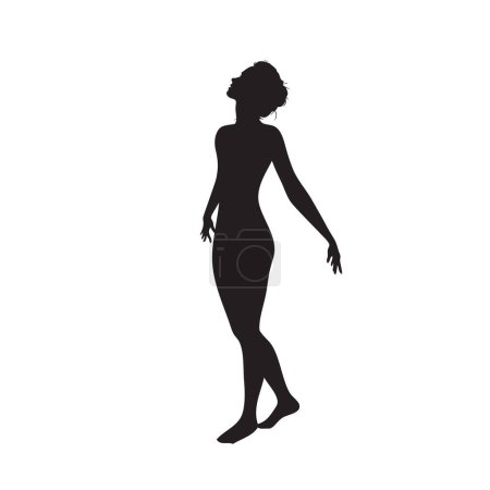 Illustration for A thin girl stands in full growth and looks up. - Royalty Free Image