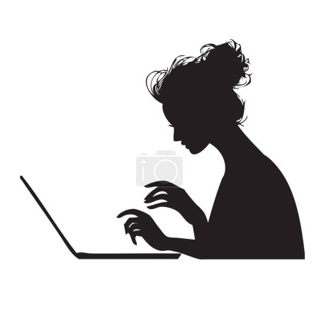 Illustration for A newspaper columnist works at a computer. Vector illustration - Royalty Free Image