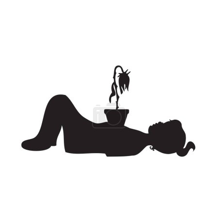 Téléchargez les illustrations : Une fille couchée sur le sol avec une fleur flétrie symbolise la dépression de l'enfance - en licence libre de droit