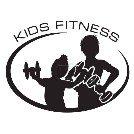 Ilustración de Símbolo Niños Fitness chico y chica con mancuernas. - Imagen libre de derechos