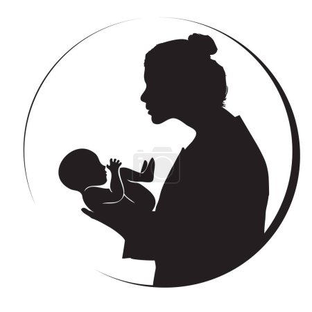 Illustration for Symbol of a female midwife with a newborn in her arms. Vector illustration. - Royalty Free Image