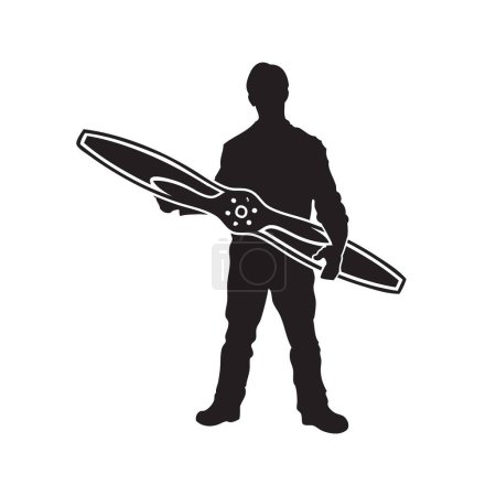 Illustration for Specialist holding a propeller - Aviation Maintenance Technician. Vector illustration. - Royalty Free Image