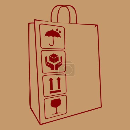 Ilustración de Bolsa marrón respetuosa con el medio ambiente con símbolos de advertencia - Imagen libre de derechos