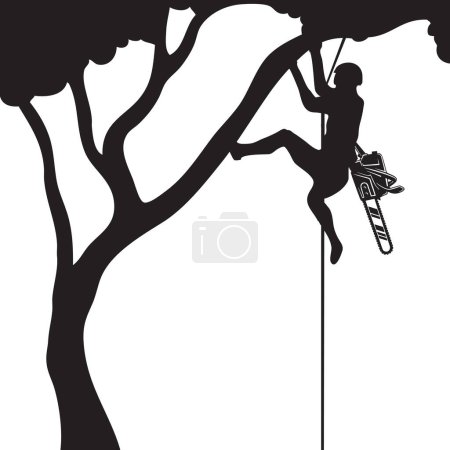 Illustration for The work of a professional Arborist in processing the crown of a tree - Royalty Free Image