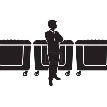 Ilustración de Basura Hombre en el fondo de contenedores de basura - Imagen libre de derechos