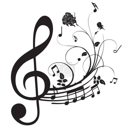 Illustration for Musical stave with floral ornament. Vector illustration. - Royalty Free Image