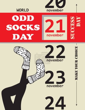 Illustration for Make your choice and choose Odd Socks Day in november. Vector poster. - Royalty Free Image