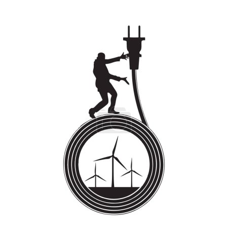 Téléchargez les illustrations : Joie de l'indépendance énergétique avec des symboles d'approvisionnement énergétique. - en licence libre de droit