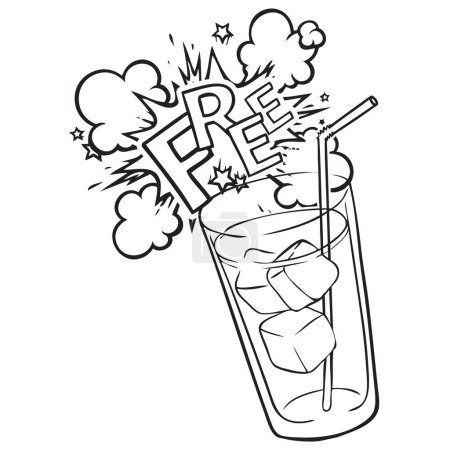 Illustration for Complimentary soda in tall glass with ice and straw - Royalty Free Image
