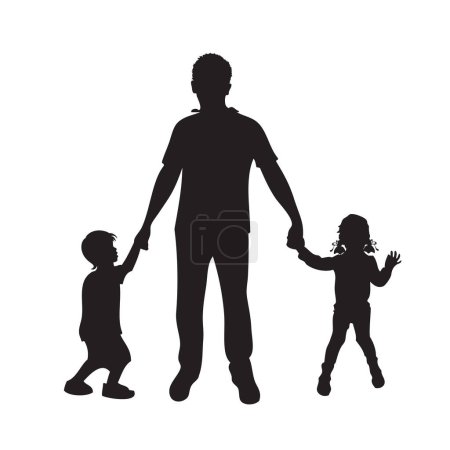 Ilustración de Papá con hijo e hija - Imagen libre de derechos
