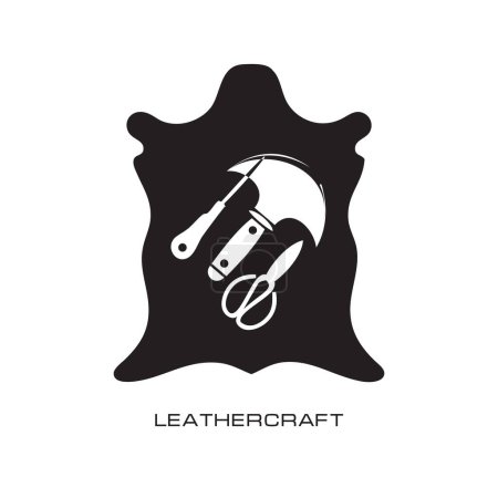 Illustration for Vector illustration for Leathercraft craft with tools and animal skin - Royalty Free Image