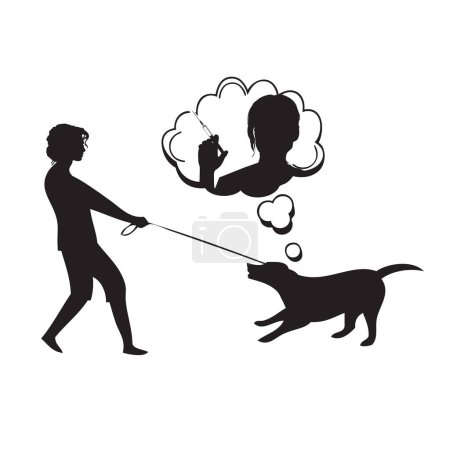 Illustration for The dog resists not wanting to go to the veterinary clinic - Royalty Free Image