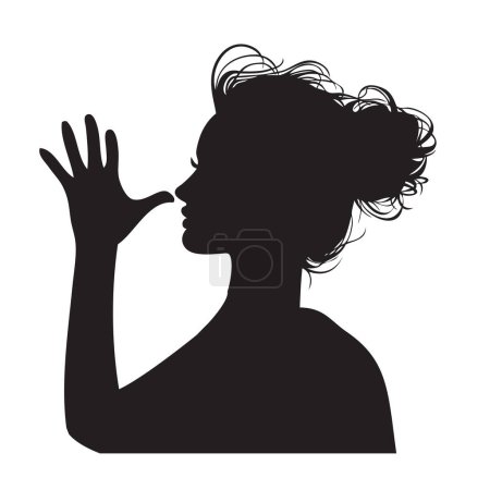 Illustration for Silhouette of a woman's face with a palm outstretched to the nose - Royalty Free Image