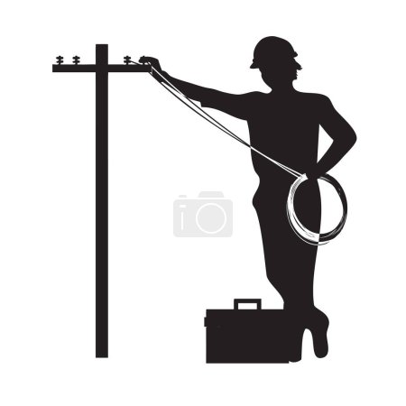 Illustration for Master of electric and telegraph poles. Vector illustration. - Royalty Free Image