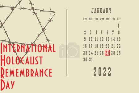 Illustration for Standard postcard page with calendar dates January 2022 - International Holocaust Remembrance Day - Royalty Free Image
