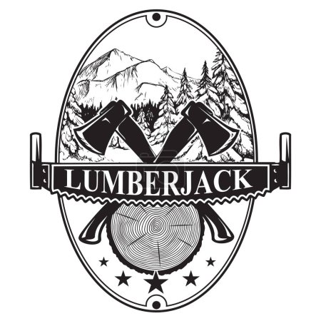 Illustration for Label in the shape of a Lumberjack profession medallion. - Royalty Free Image