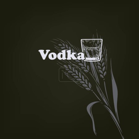 Téléchargez les illustrations : Affiche pour Vodka - une eau-de-vie alcoolisée fabriquée par distillation de seigle, de blé ou de pommes de terre. - en licence libre de droit
