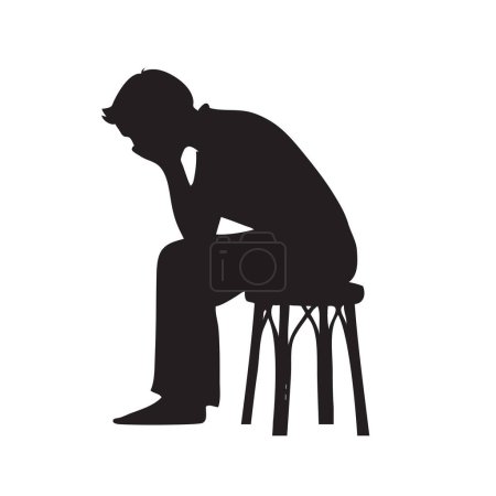 Illustration for A man sitting on a stool in a dejected state - Royalty Free Image