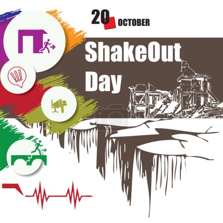 Téléchargez les illustrations : L "événement du calendrier est célébré en octobre - ShakeOut Day - en licence libre de droit