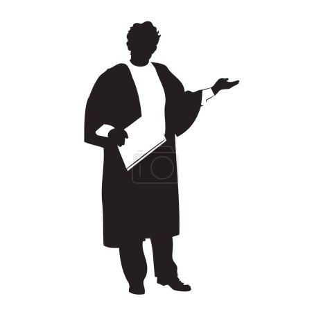 Illustration for Silhouette of a lawyer in a robe with a document - Royalty Free Image