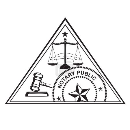Ilustración de Emblema triangular para ilustrar al Notario Público con los símbolos que acompañan a esta especialidad - Imagen libre de derechos