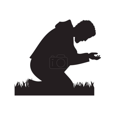 Illustration for Silhouette of a man in a pose of repentance. Vector illustration. - Royalty Free Image