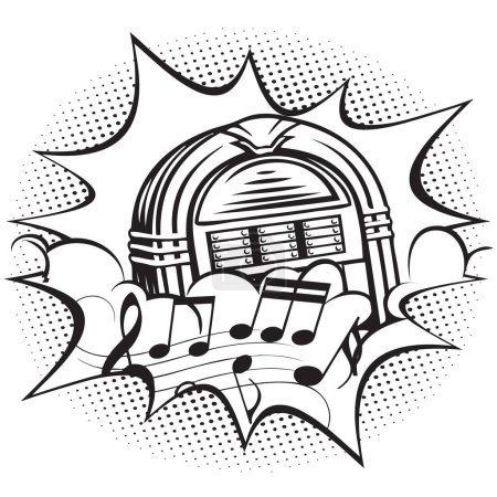 Illustration for Illustration of a Jukebox machine that automatically plays a selected musical recording when a coin is inserted - Royalty Free Image