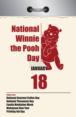 Illustration for Old style multi-page tear-off calendar for Winnie the Pooh Day. - Royalty Free Image