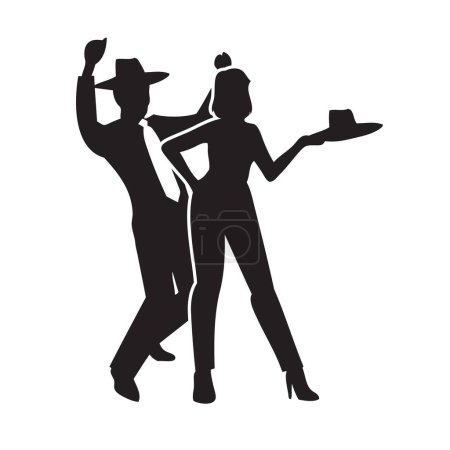 Illustration for Silhouette of a man and woman performing Square Dancing - Royalty Free Image